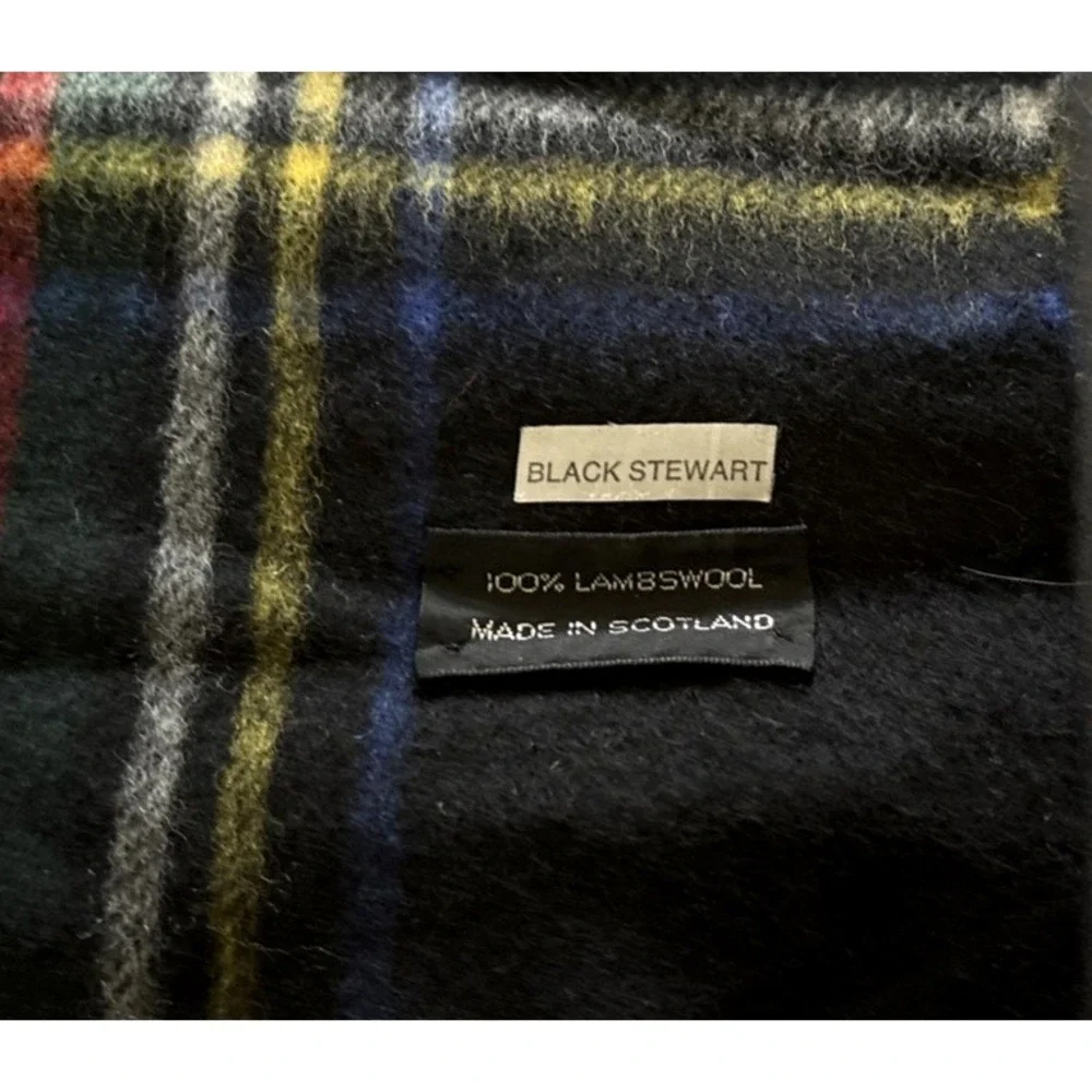 Black Stewart 100% Scottish Lambswool Multicolor Plaid Scarf